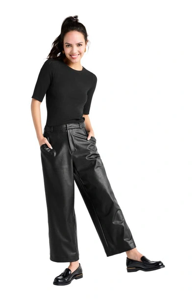 Shop Splendid High Waist Crop Wide Leg Faux Leather Pants In Black