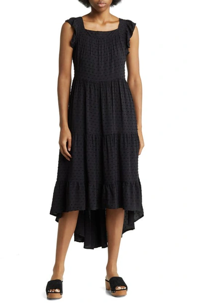 Shop By Design Valery Clip Dot Tiered High/low Dress In Black