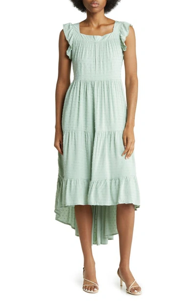 Shop By Design Valery Clip Dot Tiered High/low Dress In Frosty Green