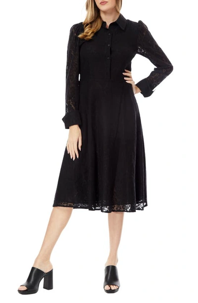 Shop By Design Ellen Lace Long Sleeve Shirtdress In Black