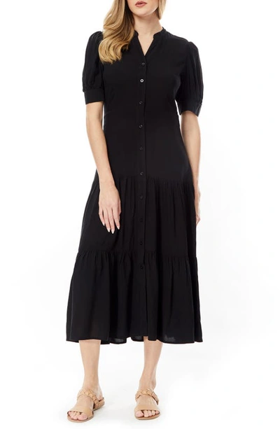 Shop By Design Grace Button Front Midi Dress In Black