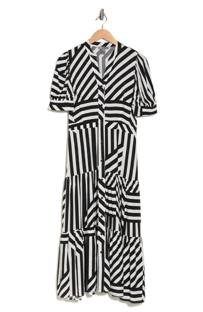 Shop By Design Grace Button Front Midi Dress In Geo Stripe