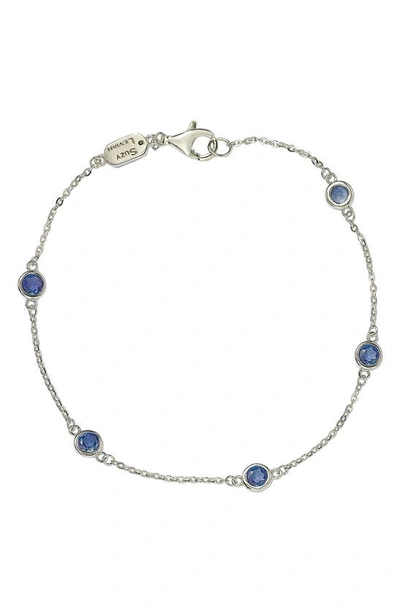 Suzy Levian Sterling Silver Blue Sapphire 5-stone Station Necklace In Blue