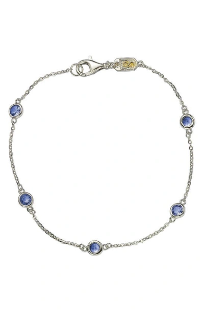 Suzy Levian Sterling Silver Blue Sapphire 5-stone Station Necklace In Blue