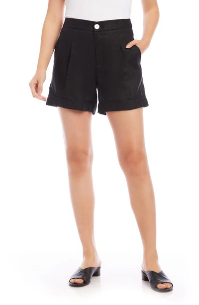 Shop Karen Kane Pleated High Waist Linen Shorts In Black