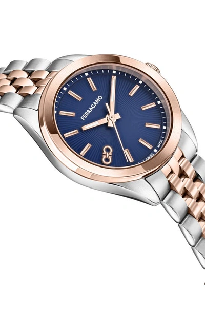 Ferragamo Classic Two-tone Guilloche Dial Bracelet Watch, 38mm In Two Tone Blue