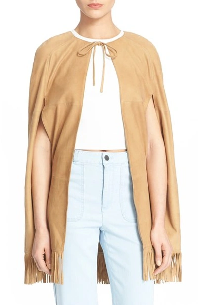 Alice And Olivia 'lyn' Suede Fringe Cape In Tan