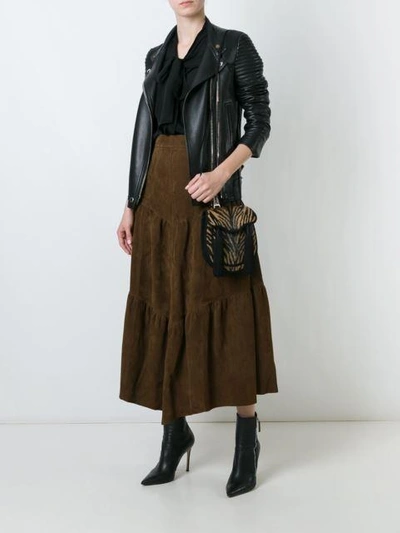 Shop Saint Laurent Long Frill Skirt In Brown