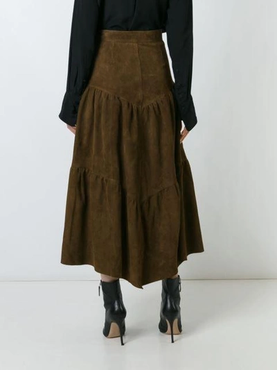 Shop Saint Laurent Long Frill Skirt In Brown