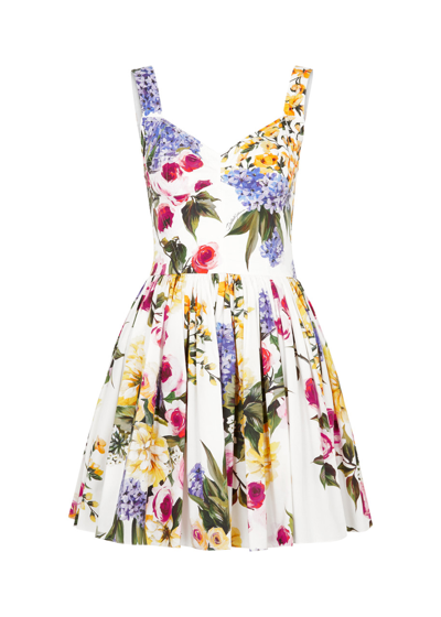 Shop Dolce & Gabbana Floral-print Cotton Mini Dress In Multicoloured
