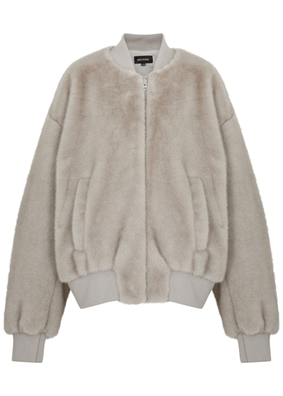 Shop Meotine Bianca Faux Fur Bomber Jacket In Light Grey