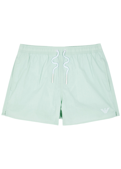 Shop Emporio Armani Logo-embroidered Shell Swim Shorts In Mint