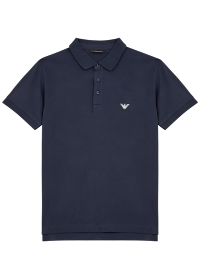 Shop Emporio Armani Logo-embroidered Stretch-cotton Polo Shirt In Navy