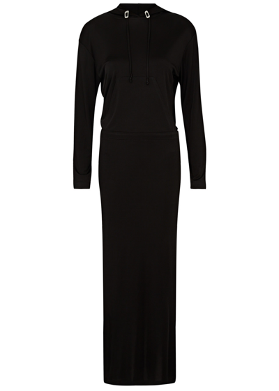 Shop Dion Lee Hooded Stretch-jersey Maxi Dress In Black