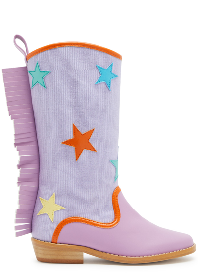 Shop Stella Mccartney Kids Fringed Star-appliquéd Faux Leather Boots In Lilac