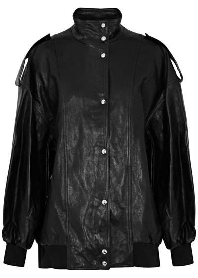 Shop Khaite Farris Leather Bomber Jacket In Black