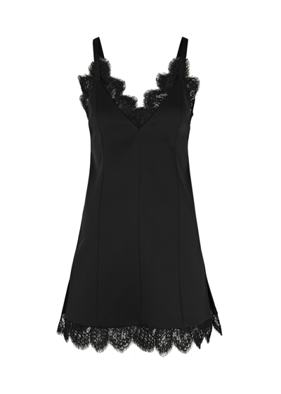 Shop Khaite Bo Lace-trimmed Satin-crepe Mini Dress In Black