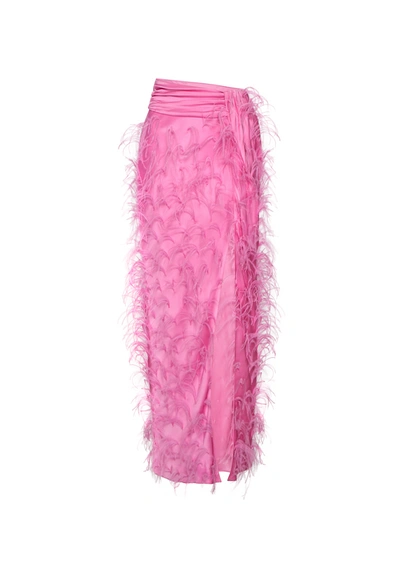 Shop Lapointe Satin Maxi Skirt With Feathers In 14