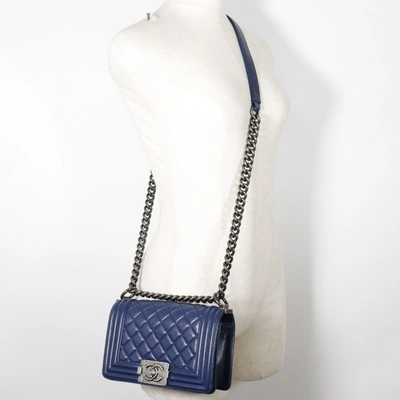 Pre-owned Chanel Boy Blue Leather Shoulder Bag ()
