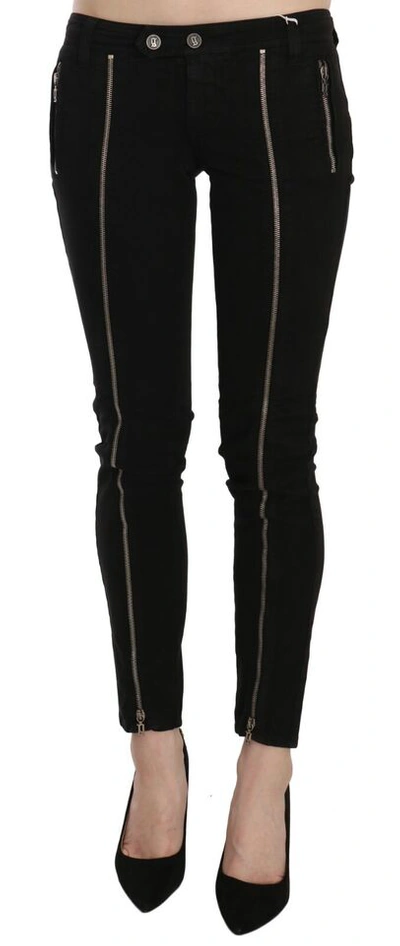 Shop Dolce & Gabbana Black Low Waist Zipper Cropped Skinny Denim Women's Pants