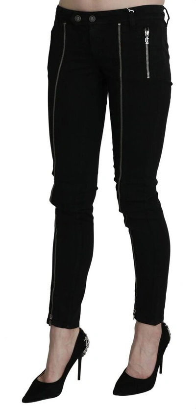 Shop Dolce & Gabbana Black Low Waist Zipper Cropped Skinny Denim Women's Pants