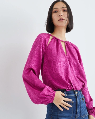 Shop Veronica Beard Sionne Paisley Jacquard Blouse In Bright Magenta