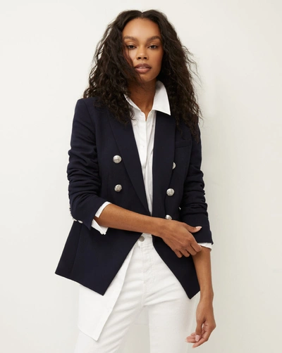 Shop Veronica Beard Miller Dickey Jacket In Navy With Silver Buttons