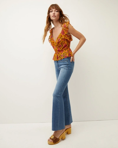 Shop Veronica Beard Randa Floral-silk Top In Hot Orange Multi