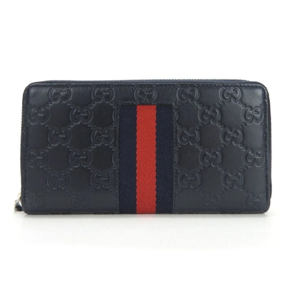 Shop Gucci Ssima Navy Leather Wallet  ()