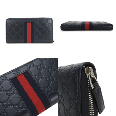 Shop Gucci Ssima Navy Leather Wallet  ()