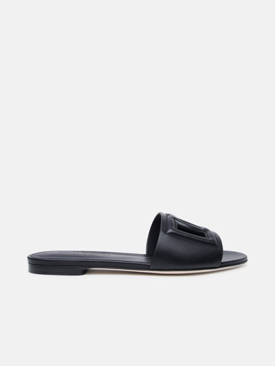 Shop Dolce & Gabbana Black Calf Leather Slippers