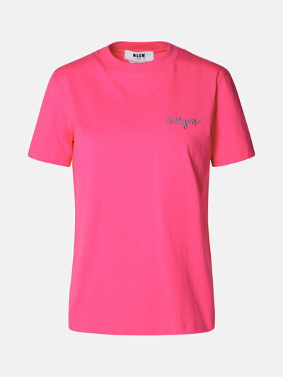 Shop Msgm Fuchsia Cotton T-shirt