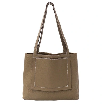 Shop Hermes Hermès Cabas Grey Leather Shoulder Bag ()