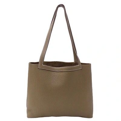 Shop Hermes Hermès Cabas Grey Leather Shoulder Bag ()