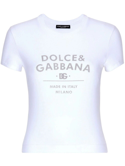 Shop Dolce & Gabbana Jersey T-shirt With Logo Lettering In White