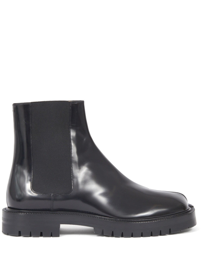 Maison Margiela Black Leather Tabi Ankle Boots Men In Multi