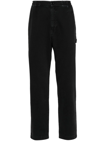 Shop Moschino Tapered Jeans With Embroidered Logo In Black