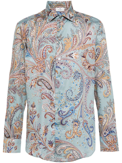 Shop Etro Shirt With Paisley Print In Blue