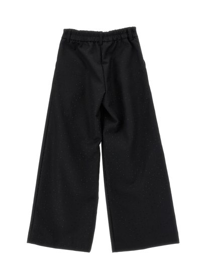Monnalisa Viscose Trousers With Rhinestones In Black