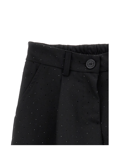 Monnalisa Viscose Trousers With Rhinestones In Black