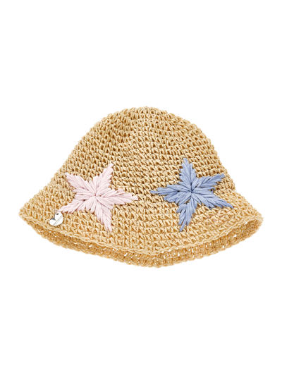 Shop Monnalisa Straw Hat With Stars In Beige