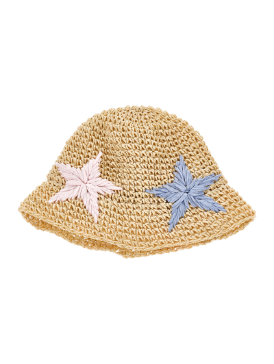 Shop Monnalisa Straw Hat With Stars In Beige