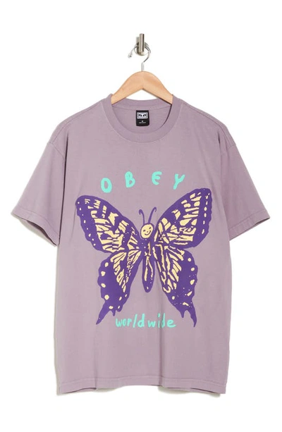 Shop Obey Social Butterfly Graphic Tee In Lilac Chalk