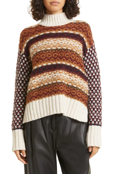 Shop Veronica Beard Clary Stripe Funnel Neck Sweater In Brown Multi