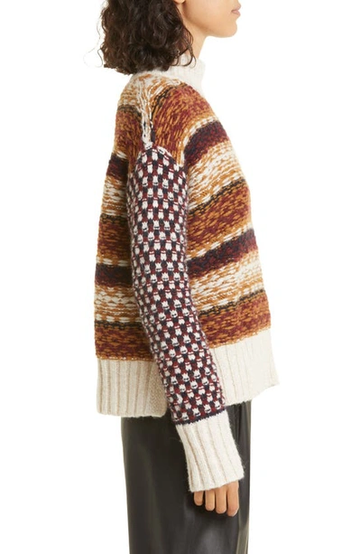 Shop Veronica Beard Clary Stripe Funnel Neck Sweater In Brown Multi