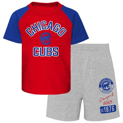 Shop Outerstuff Toddler Red/heather Gray Chicago Cubs Two-piece Groundout Baller Raglan T-shirt & Shorts Set