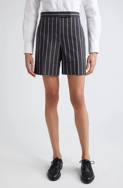 Shop Thom Browne Side Tab Wool Straight Leg Shorts In Dark Grey