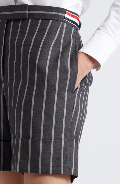 Thom Browne Side Tab Wool Straight Leg Shorts In Dark Grey