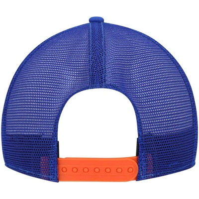 Shop New Era Royal New York Knicks Hazy Trucker 9fifty Snapback Hat In Blue