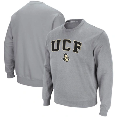 Shop Colosseum Heathered Gray Ucf Knights Arch & Logo Tackle Twill Pullover Sweatshirt In Heather Gray